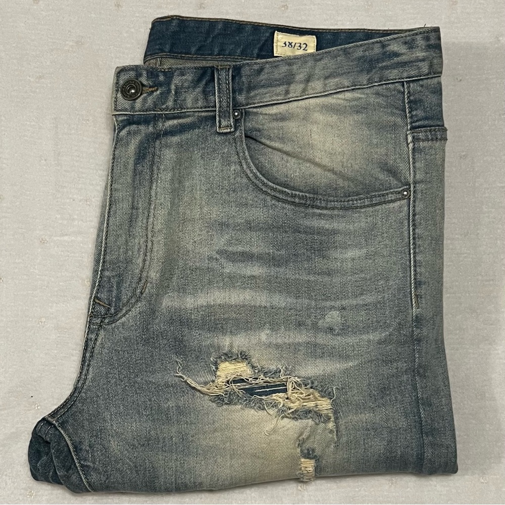 Smoke Rise DNM Co. Distressed Slim Fit Jeans 38x32 Light Wash Ripped Denim